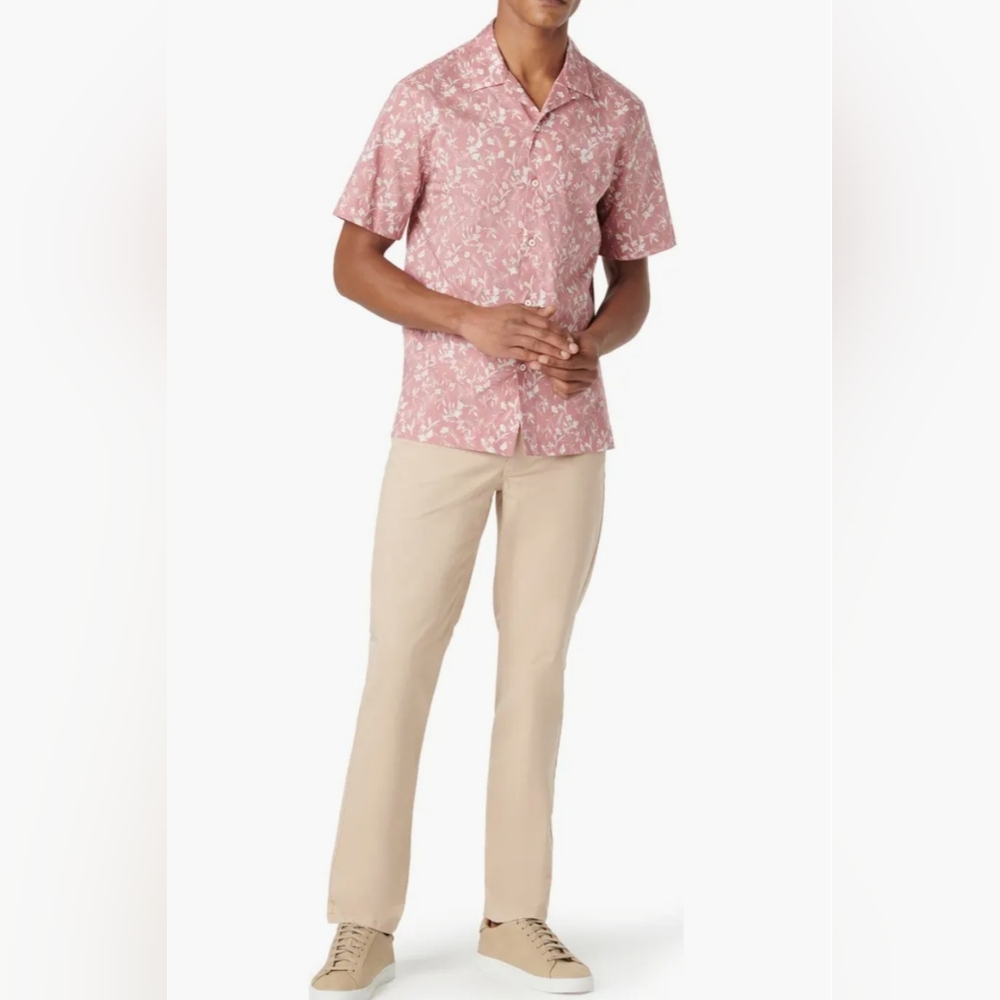 Bugatchi shirt men's S red maroon floral cotton camp preppy quiet luxury new$150